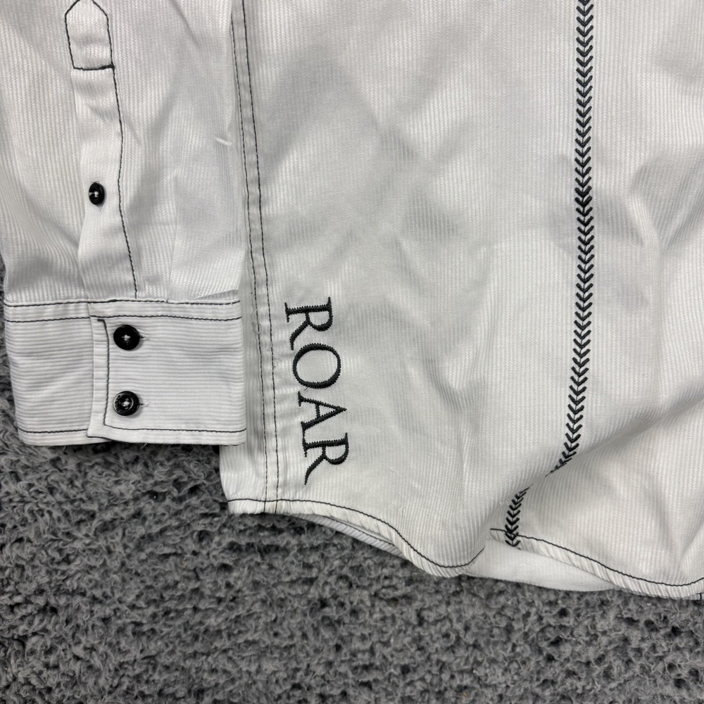 Roar Shirt Mens XL White Stripe Embroidered Cross Rockabilly Western Button Up - Picture 9 of 14